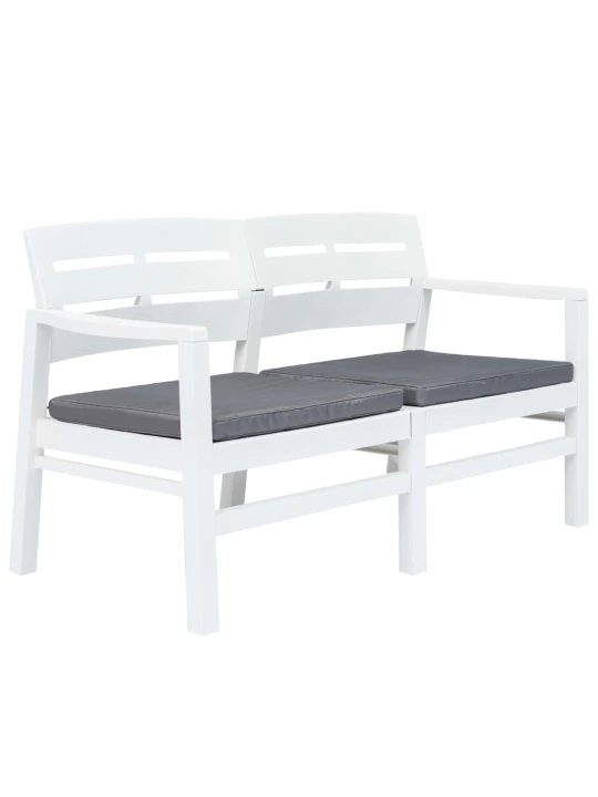 Dvivietis sodo suoliukas su pag., baltos sp., 133cm, plastikas