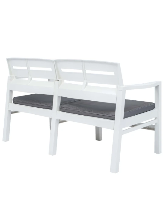 Dvivietis sodo suoliukas su pag., baltos sp., 133cm, plastikas