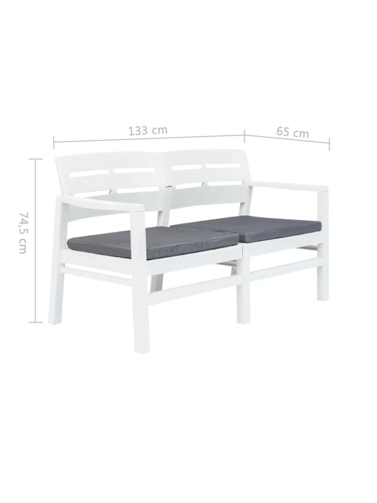 Dvivietis sodo suoliukas su pag., baltos sp., 133cm, plastikas