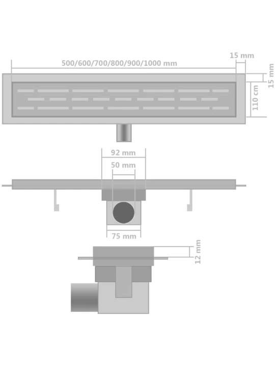 Pailgi dušo latakai, 2vnt., 630x140mm, nerūdijantis plienas