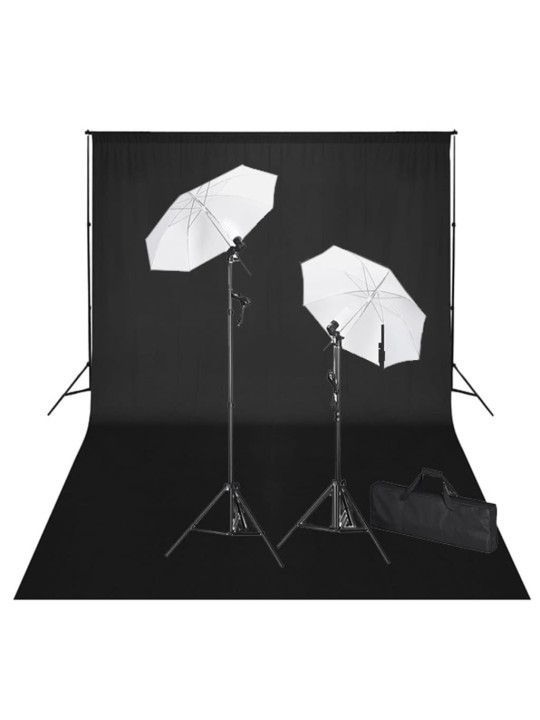 Rinkinys fotostudijai, juodas fonas 600x300cm ir šviestuvai
