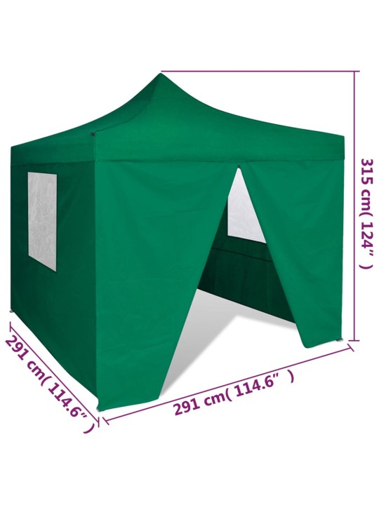 Sulankstomas paviljonas, žalias, 3 x 3 m, 4 sienelės