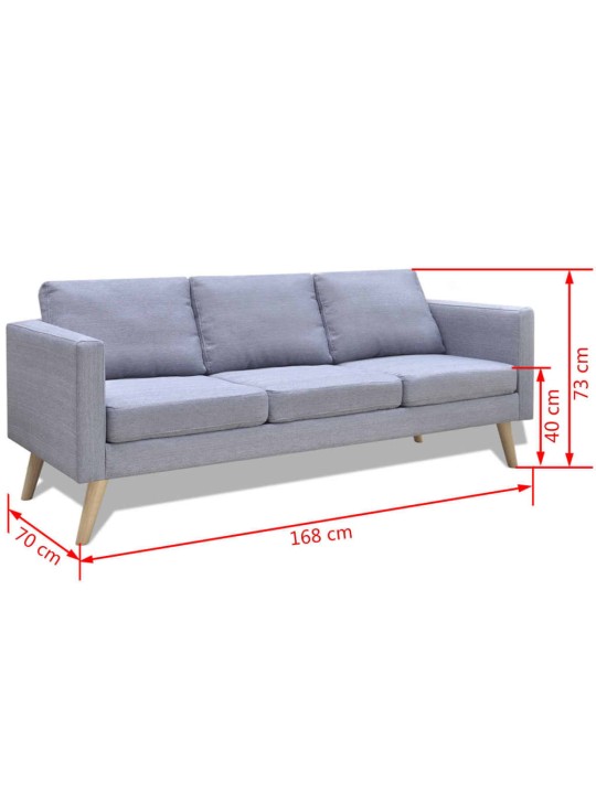 Trivietė sofa, audinys, šviesiai pilka