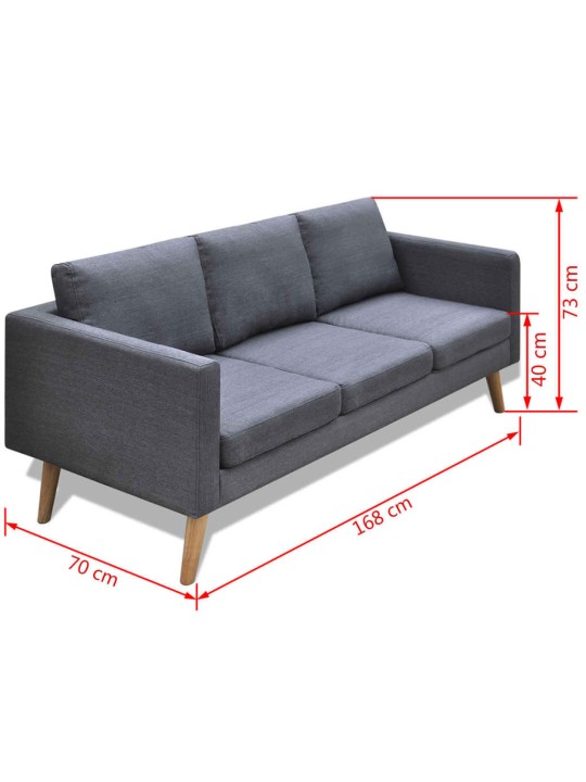 Trivietė sofa, audinys, tamsiai pilka