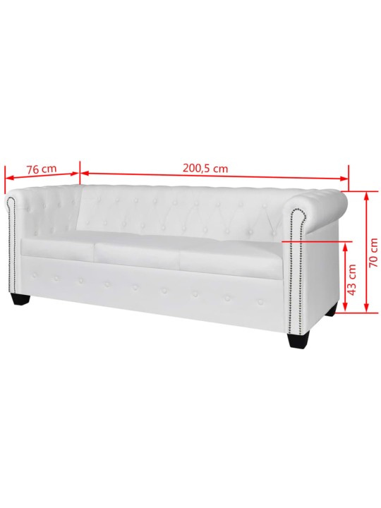 Chesterfield trivietė sofa, dirbtinė oda, balta