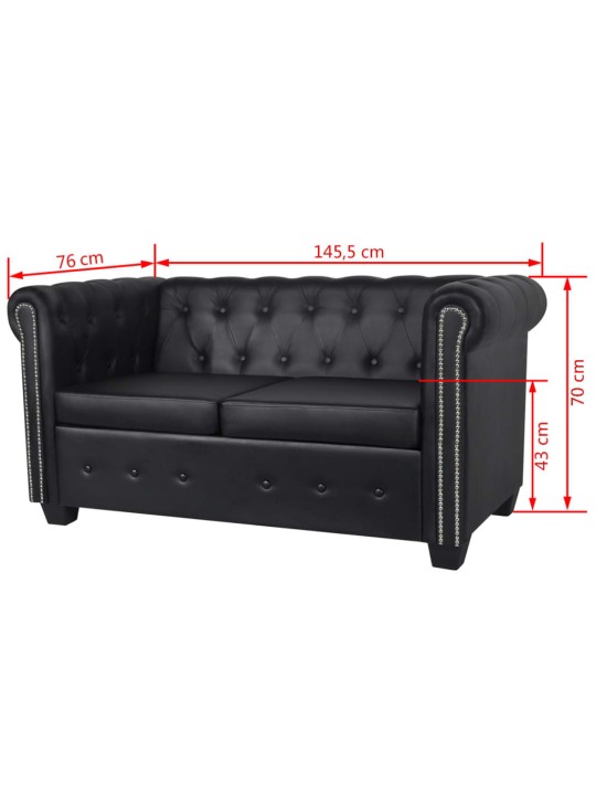 Chesterfield dvivietė ir trivietė sofos, juodos, dirbtinė oda