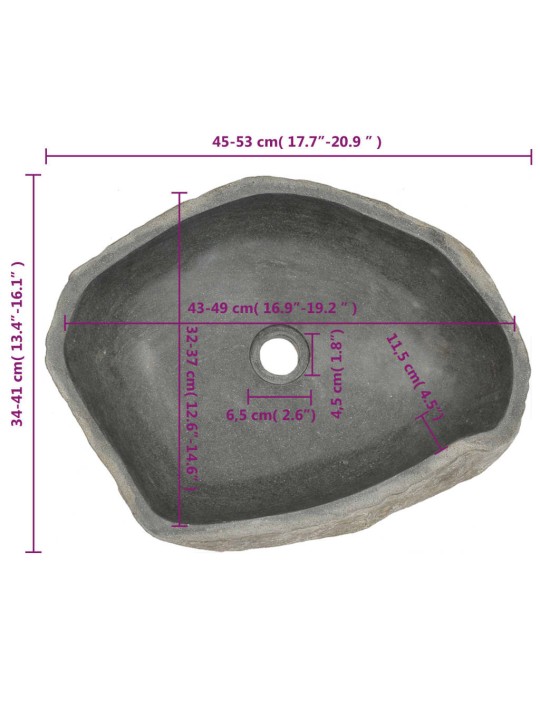 Praustuvas, upės akmuo, ovalo formos, 45–53cm