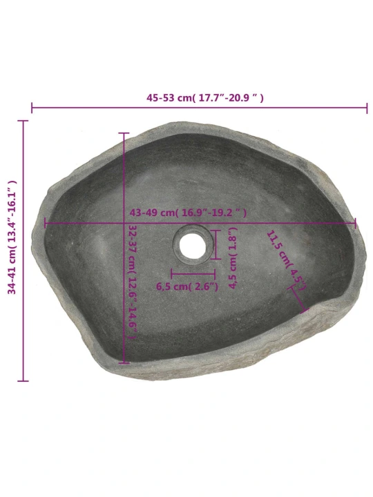 Praustuvas, upės akmuo, ovalo formos, 45–53cm