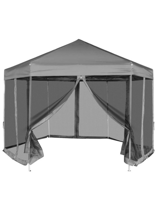 Šešiakampė sulankstoma pavėsinė, 6 sienelės, pilka, 3,6x3,1m