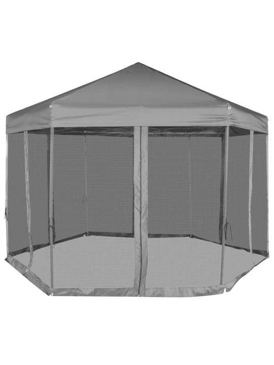 Šešiakampė sulankstoma pavėsinė, 6 sienelės, pilka, 3,6x3,1m