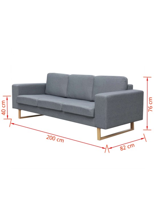 trivietė medžiaginė sofa, šviesiai pilkos spalvos