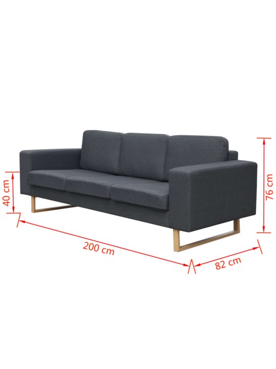 trivietė medžiaginė sofa, tamsiai pilkos spalvos