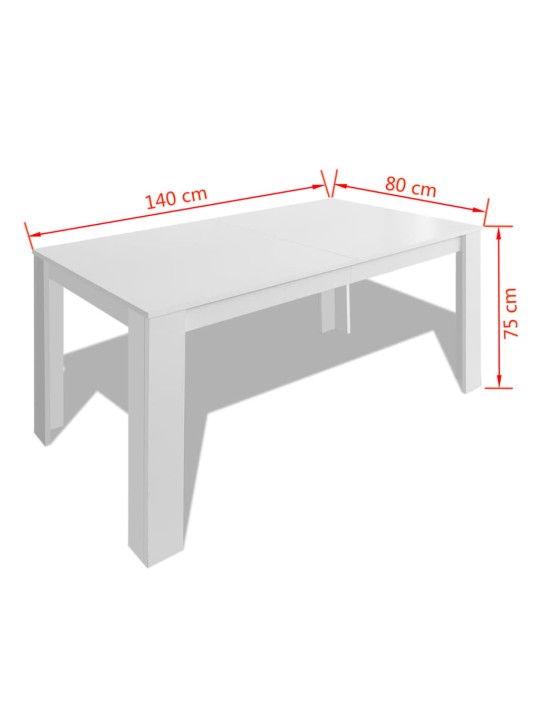 Valgomojo stalas, 140 x 80 x 75 cm, baltas