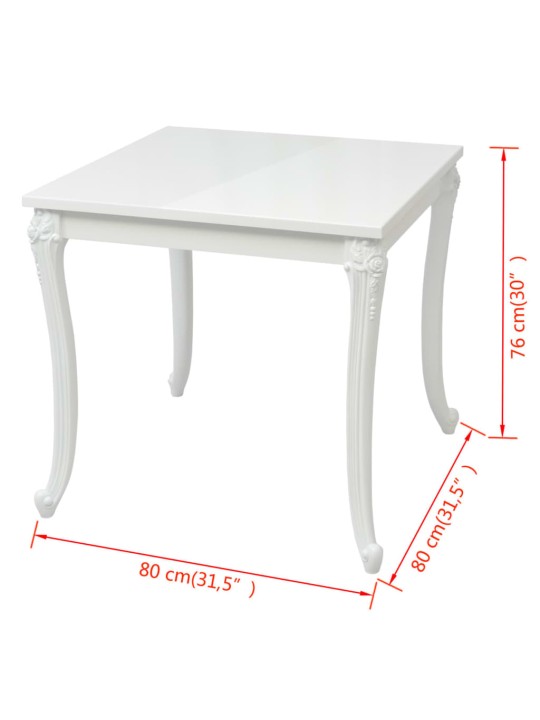 Valgomojo stalas, 80x80x76 cm, labai blizgus, baltas