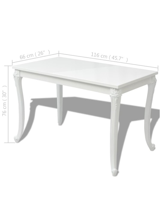 Valgomojo stalas, 116x66x76cm, labai blizgus, baltas