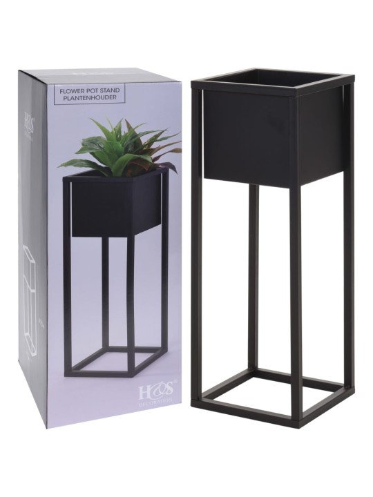 H&S Collection Vazonas gėlėms ant stovo, juodos spalvos, 60cm, metalas