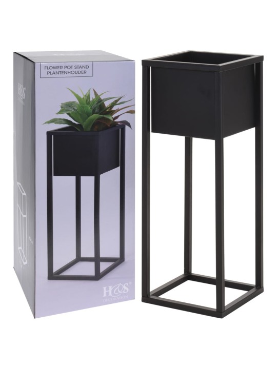 H&S Collection Vazonas gėlėms ant stovo, juodos spalvos, 60cm, metalas