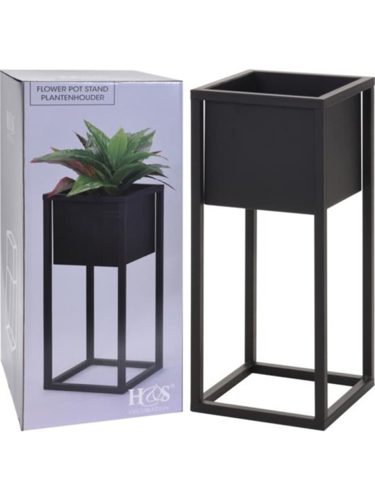 H&S Collection Vazonas gėlėms ant stovo, juodos spalvos, 50cm, metalas