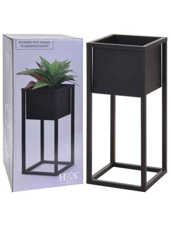 H&S Collection Vazonas gėlėms ant stovo, juodos spalvos, 50cm, metalas