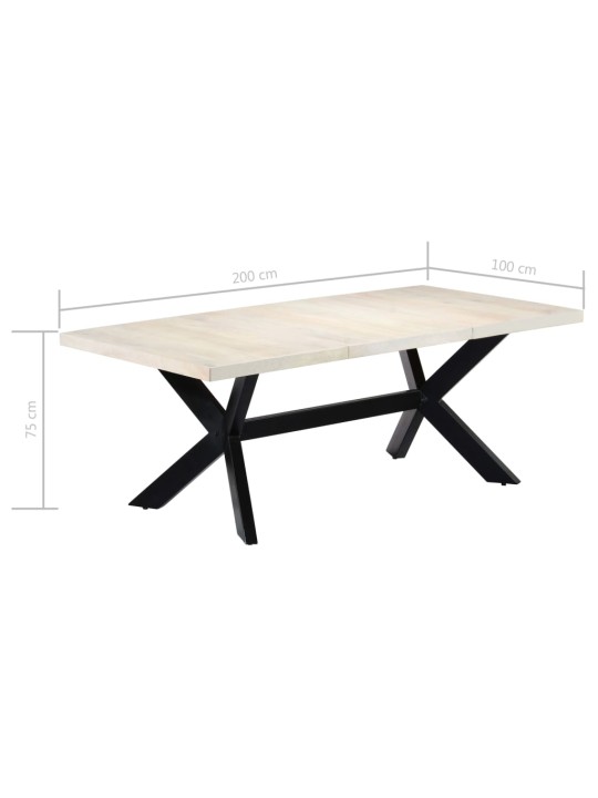 Valgomojo stalas, baltas, 200x100x75 cm, mango med. masyvas