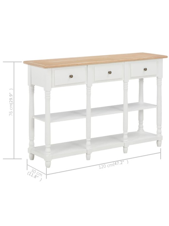 Konsolinis staliukas, baltos spalvos, 120x30x76 cm, MDF