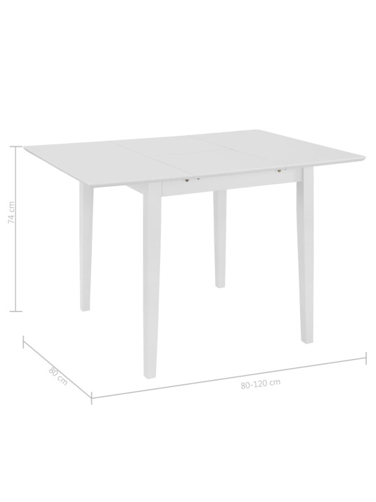 Išskleidž. valg. stalas, baltas, (80x120)x80x74 cm, MDF
