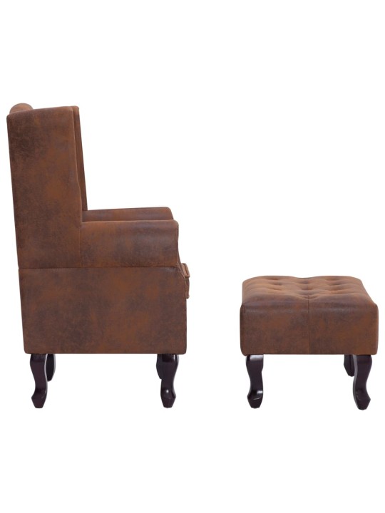 Chesterfield krėslas ir pakoja, rudos sp., dirbt. versta oda