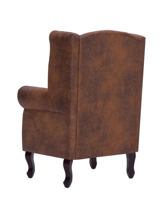Chesterfield krėslas ir pakoja, rudos sp., dirbt. versta oda