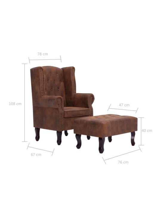 Chesterfield krėslas ir pakoja, rudos sp., dirbt. versta oda