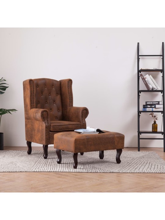 Chesterfield krėslas ir pakoja, rudos sp., dirbt. versta oda