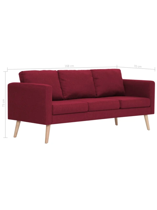 Trivietė sofa, vyno raudonos spalvos, audinys