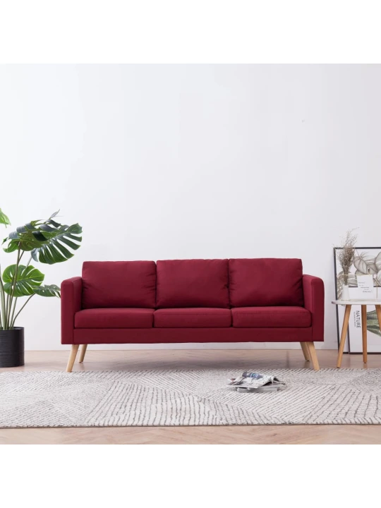 Trivietė sofa, vyno raudonos spalvos, audinys