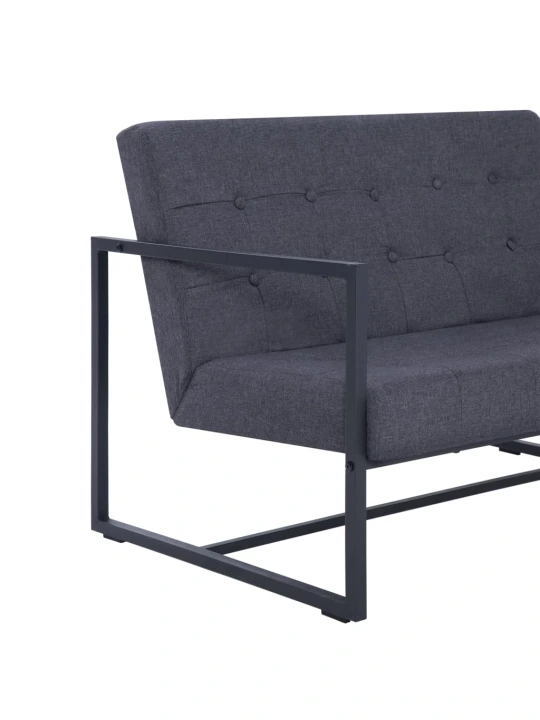 Dvivietė sofa su porankiais, tams. pilk. sp., plienas ir aud.