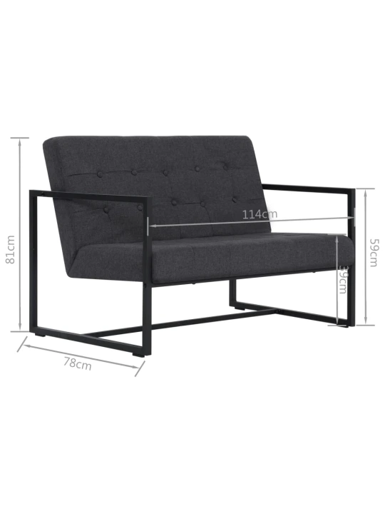 Dvivietė sofa su porankiais, tams. pilk. sp., plienas ir aud.