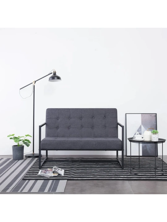 Dvivietė sofa su porankiais, tams. pilk. sp., plienas ir aud.
