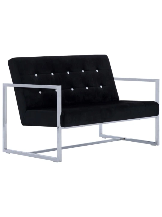 Dvivietė sofa su porankiais, juodos sp., chromas ir aksomas