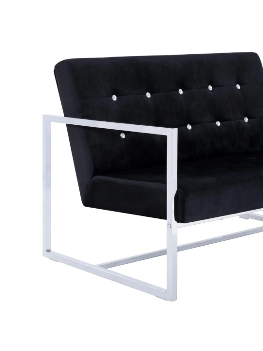 Dvivietė sofa su porankiais, juodos sp., chromas ir aksomas