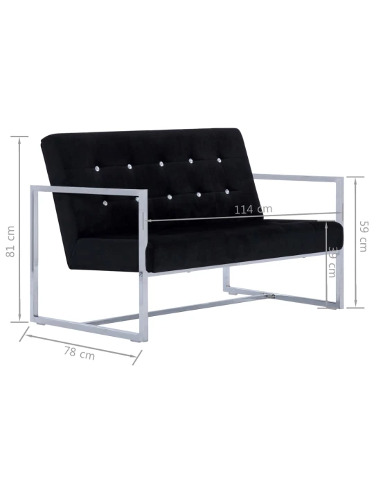 Dvivietė sofa su porankiais, juodos sp., chromas ir aksomas