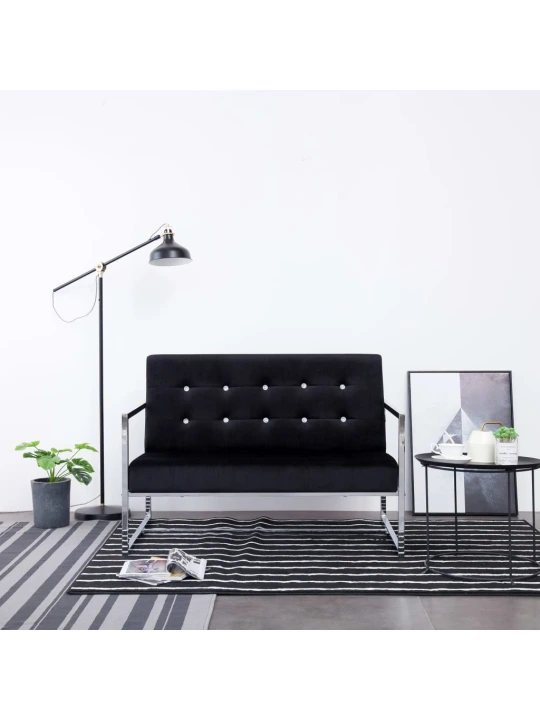 Dvivietė sofa su porankiais, juodos sp., chromas ir aksomas