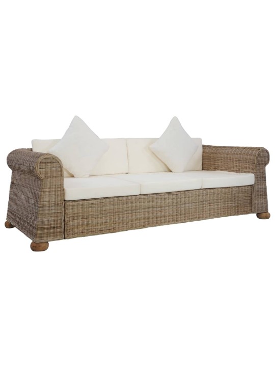 Trivietė sofa su pagalvėlėmis, natūralios spalvos, ratanas