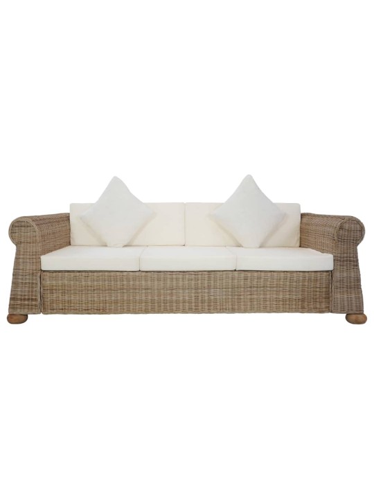 Trivietė sofa su pagalvėlėmis, natūralios spalvos, ratanas