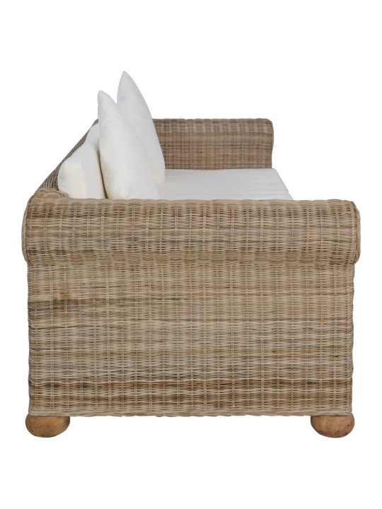 Trivietė sofa su pagalvėlėmis, natūralios spalvos, ratanas