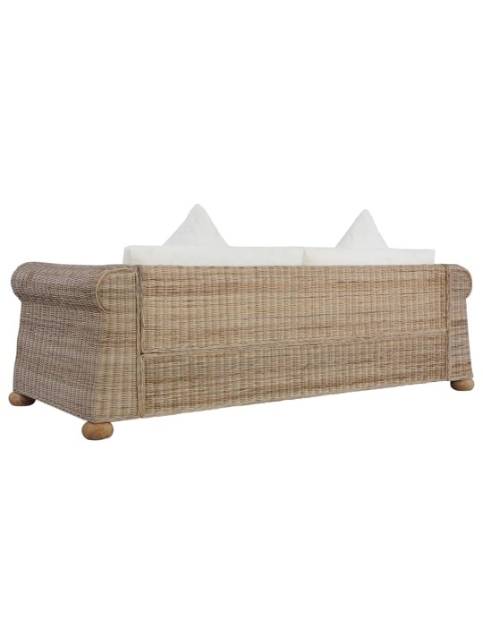 Trivietė sofa su pagalvėlėmis, natūralios spalvos, ratanas