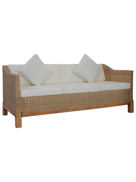 Trivietė sofa su pagalvėlėmis, natūralus ratanas