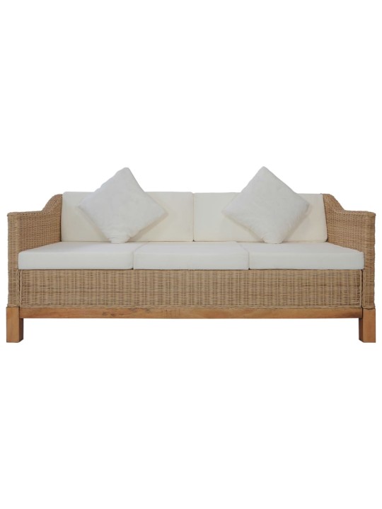 Trivietė sofa su pagalvėlėmis, natūralus ratanas