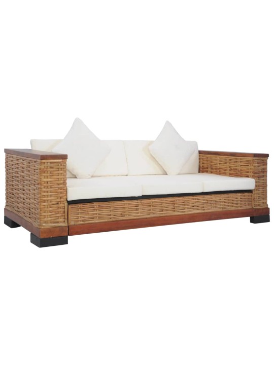 Trivietė sofa su pagalvėlėmis, rudos sp., natūralus ratanas