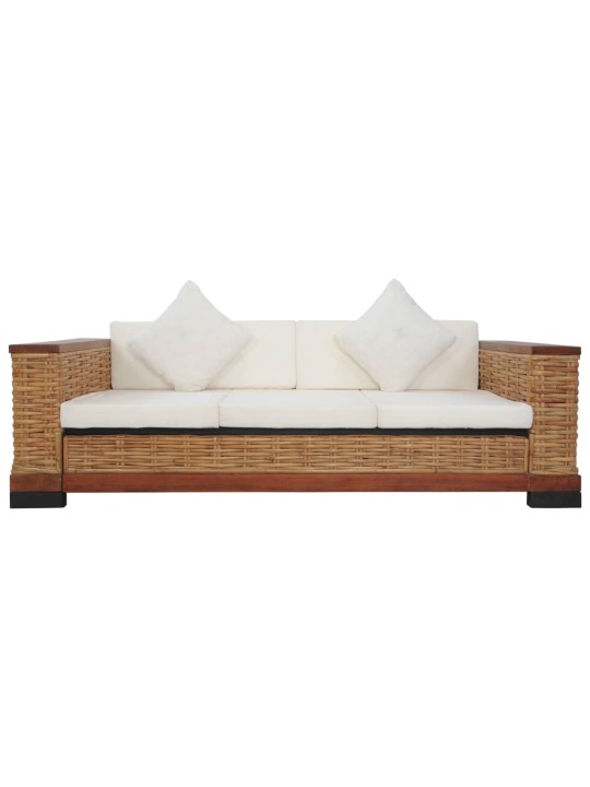 Trivietė sofa su pagalvėlėmis, rudos sp., natūralus ratanas