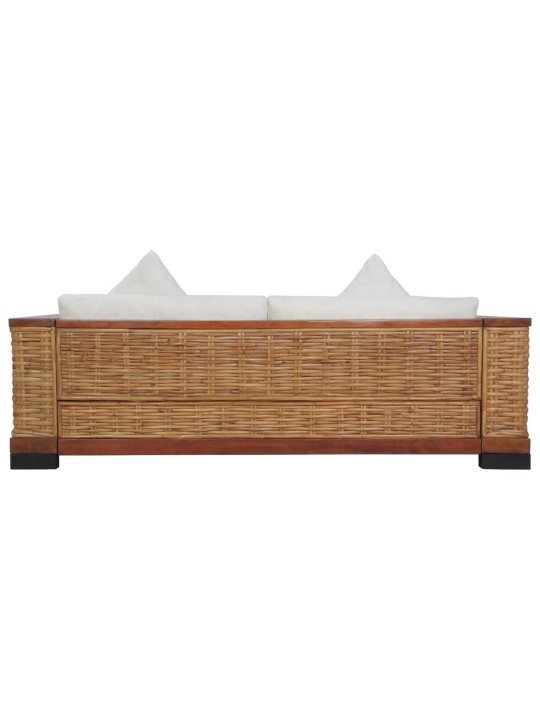 Trivietė sofa su pagalvėlėmis, rudos sp., natūralus ratanas
