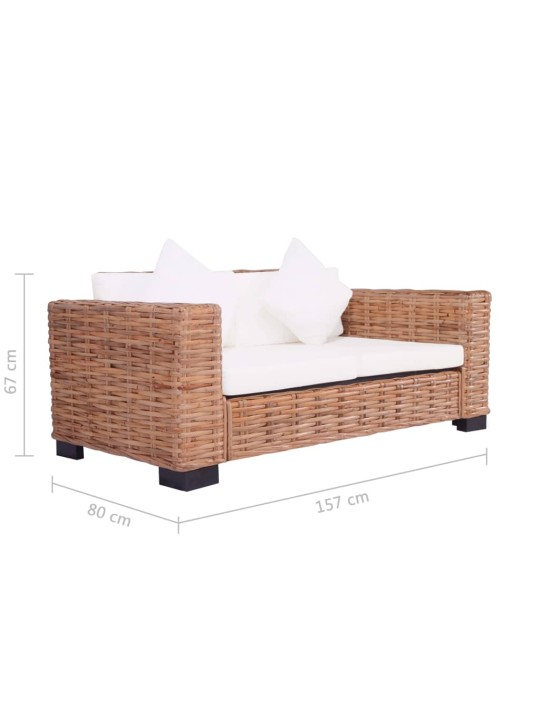 Dvivietė sodo sofa, natūralus ratanas