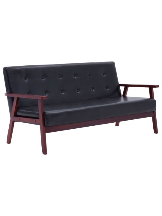 Trivietė sofa, juodos spalvos, dirbtinė oda